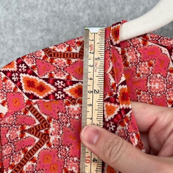 Talbots Long Sleeve Chiffon Blouse Top Size M Pink White Geometric Boho Barbie - Picture 8 of 11